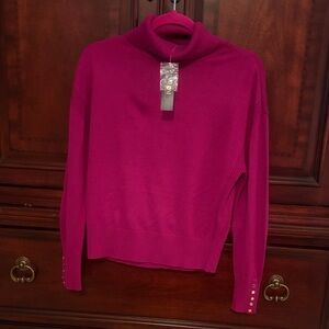 WHBM. New! Fuchsia Turtleneck Sweater with Button Cuffs